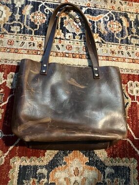 Portland Leather Goods Classic Double Handle Tote Womens Brown Distressed Heavy